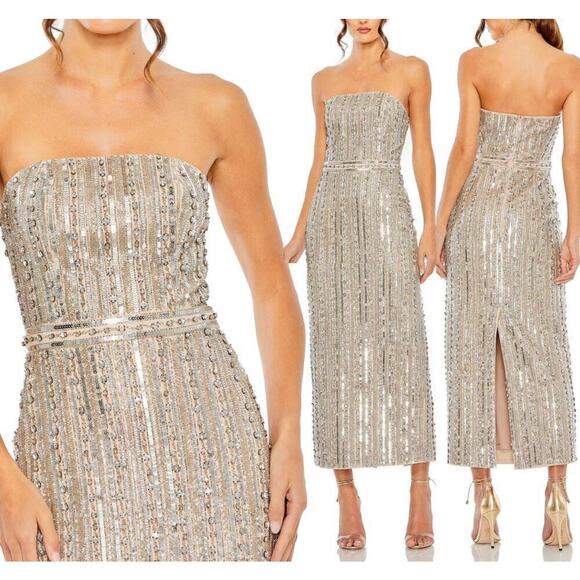 Mac Duggal Embellished Strapless Beaded Slim Column Dress Size 14 NWT - Picture 1 of 15